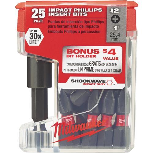 Milwaukee Shockwave #2 Insert Impact Screwdriver Bit with Magnetic Holder 48-32-5009