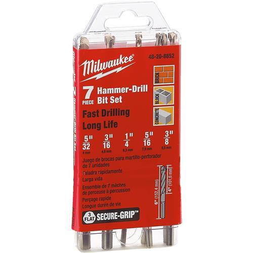 Milwaukee 7-Piece 3-Flat Secure-Grip Masonry Drill Bit Set 48-20-8852