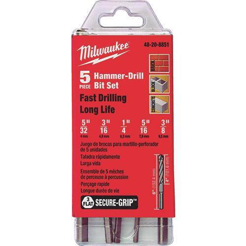 Milwaukee 5-Piece 3-Flat Secure-Grip Masonry Drill Bit Set 48-20-8851