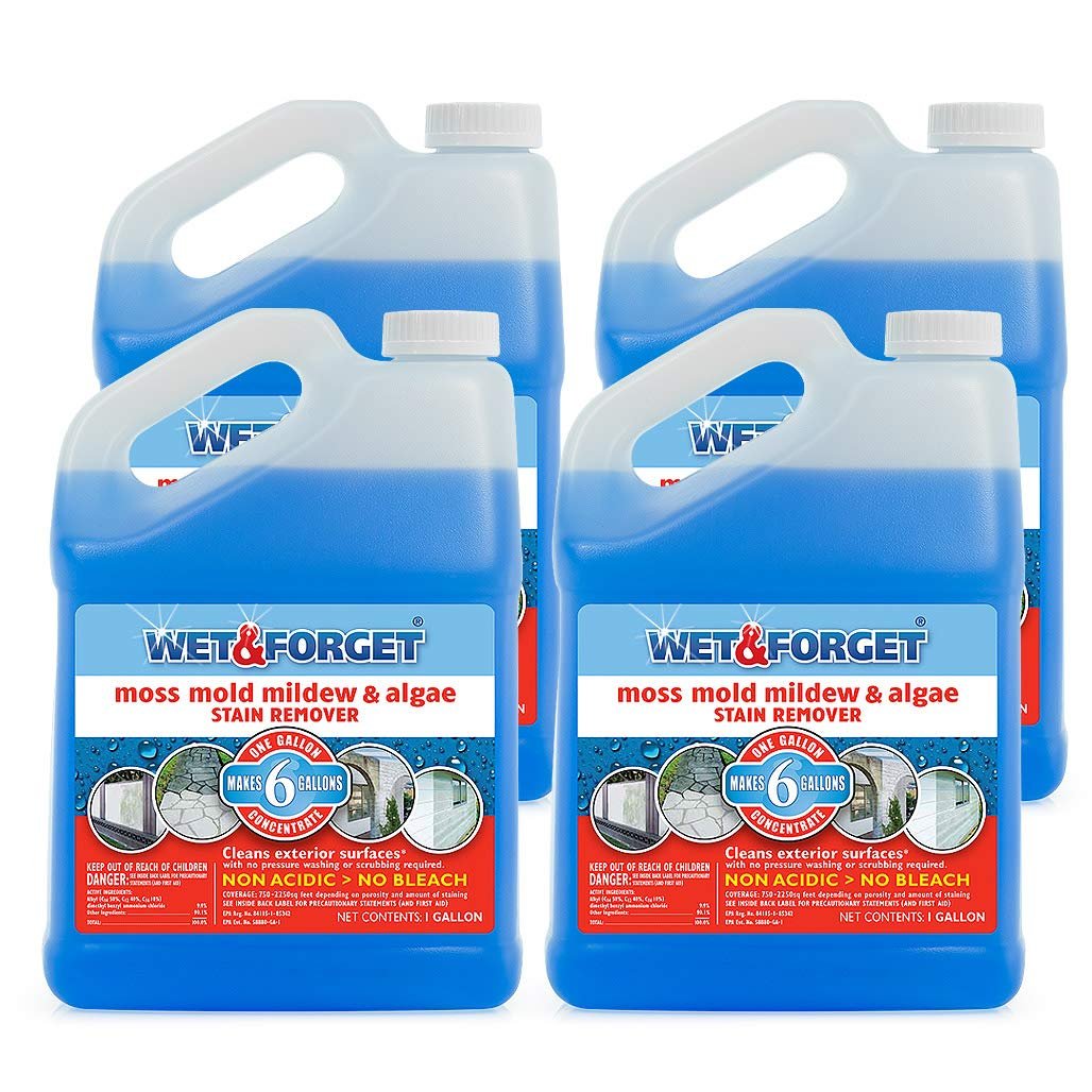 Wet and Forget Moss, Mold, Mildew & Algae Stain Remover, 1 Gallon Concentrate Makes 6 Gallons - 4 Pack