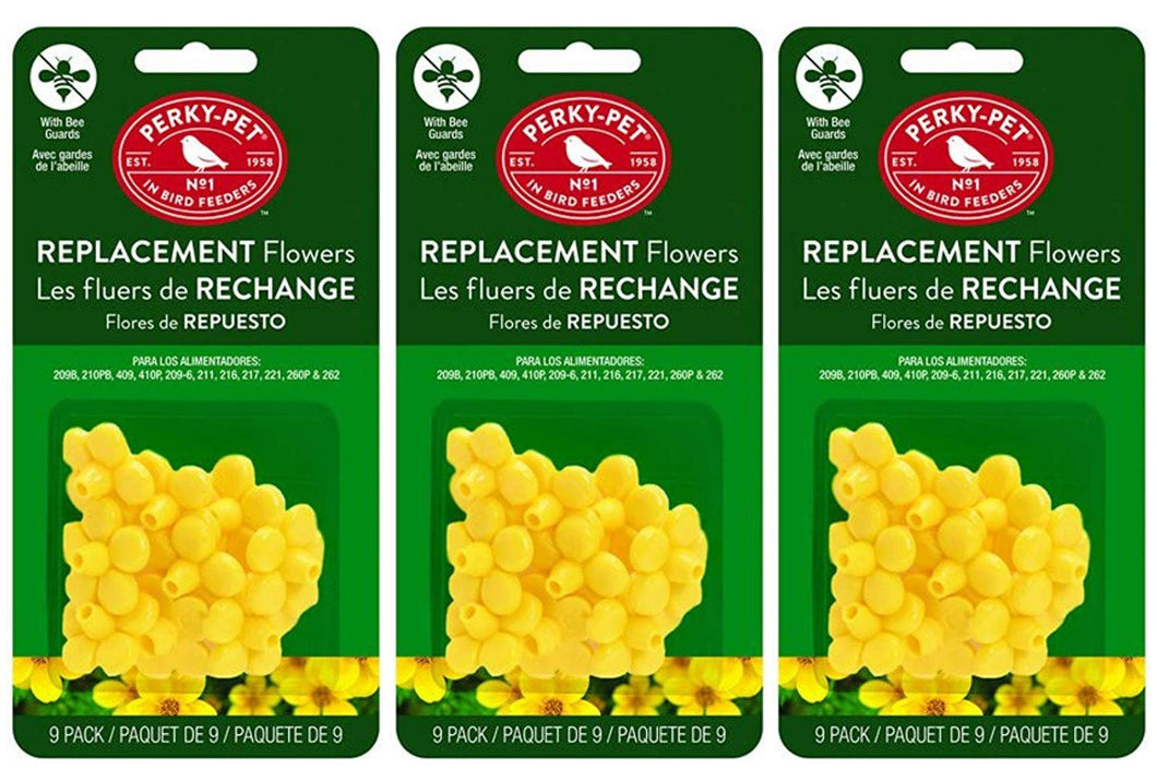 Perky-Pet 202FB 9 Piece Yellow Hummingbird Feeder Replacement Flowers (Pack of 3)