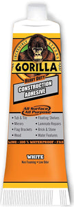 Gorilla 8020001-2 Heavy Duty Construction Adhesive, 2.5 oz, White, (Pack of 2), 2-Pack, 2 Piece