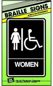 HY-KO Products DB-2 WOMEN HANDICAP ACCESABLE Braille Sign 6 IN x 9 IN White/Black