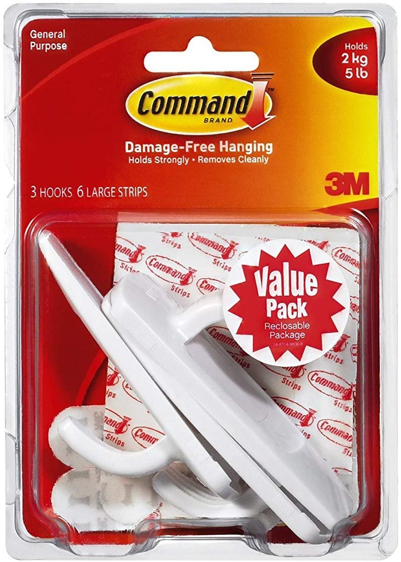 Command Large Utility Hook, White, 9-Hook, 18-Strips