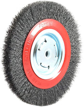 Load image into Gallery viewer, Forney 72762 Wire Bench Wheel Brush, Wide Face Coarse Crimped with 1/2-Inch and 5/8-Inch Arbor, 8-Inch-by-.014-Inch