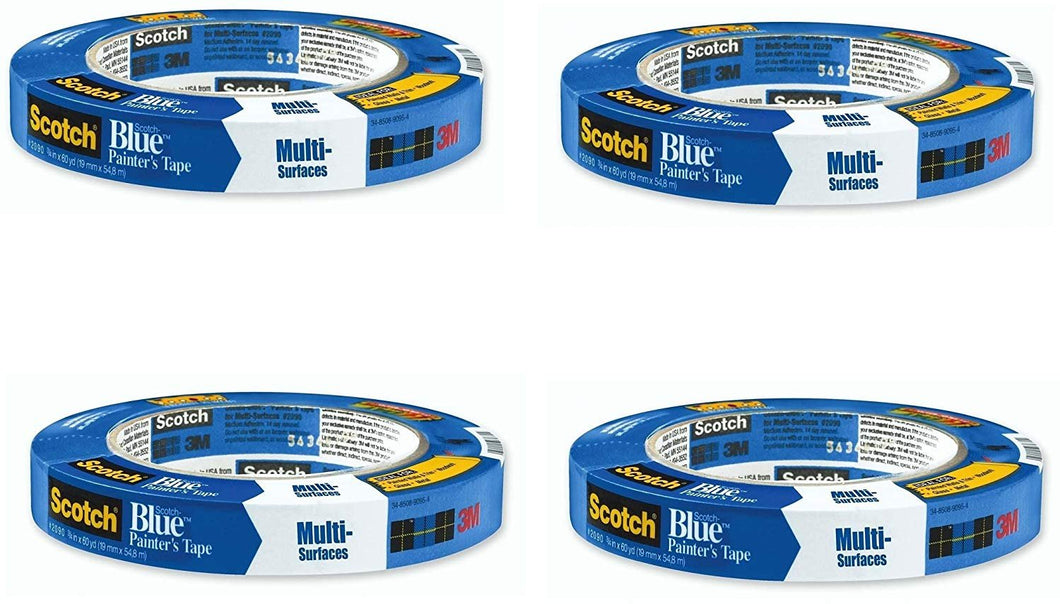 3M Scotch-Blue 2090 Safe-Release Crepe Paper Multi-Surfaces Painters Masking Tape, 27 lbs/in Tensile Strength, 60 yds Length x 3/4
