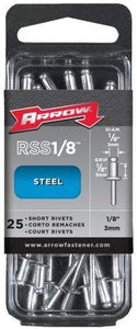 Arrow Fastener RSS1/8 1/8" Short Steel Rivets 25 Count