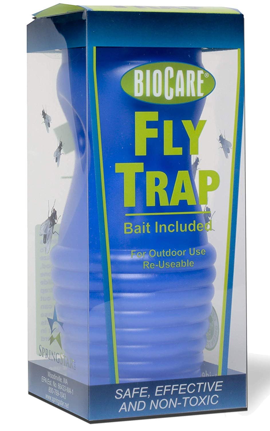 BioCare Reusable Outdoor Fly Trap with Bait, Nontoxic and Pesticide-Free, Made in USA