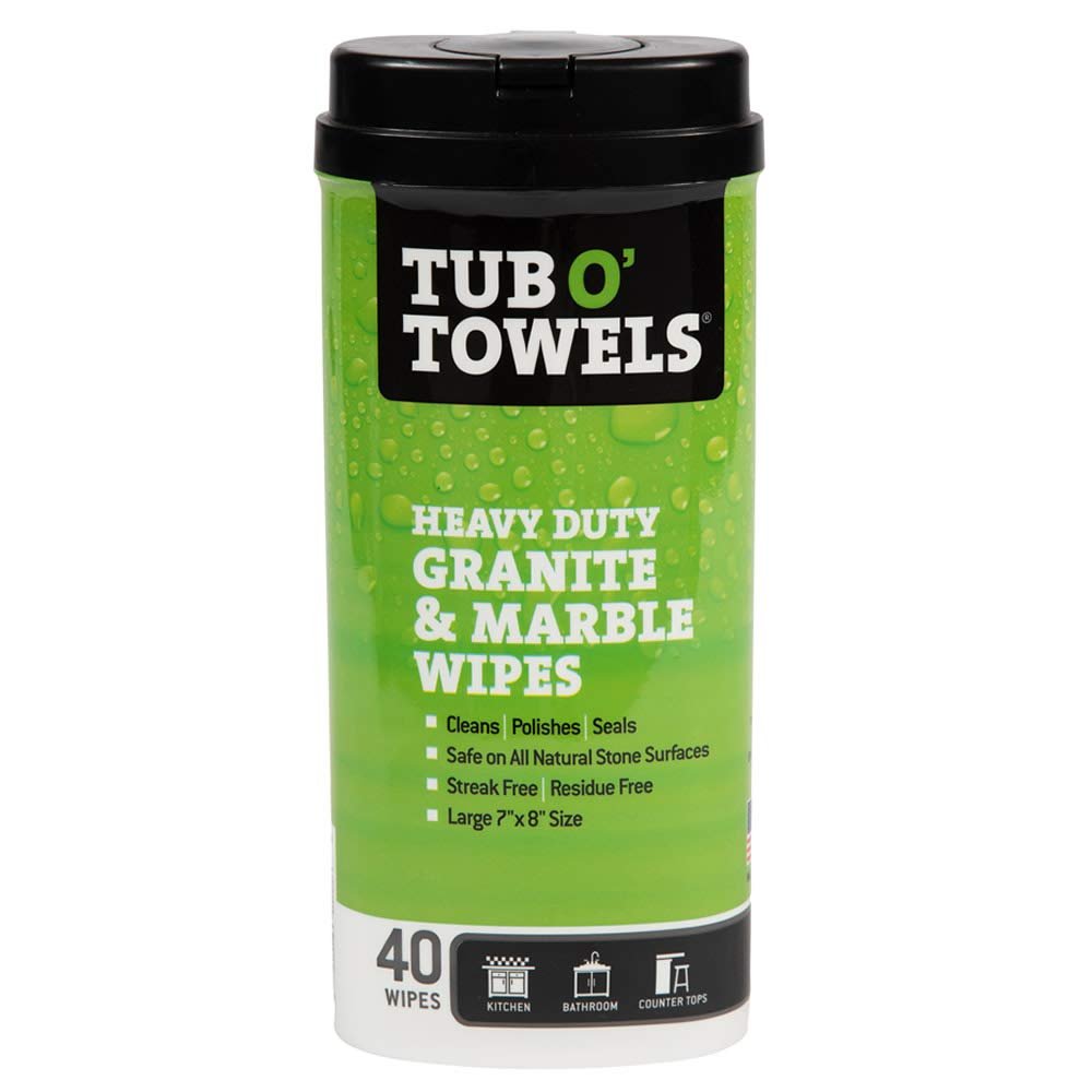 Tub O Towels TW40-GR Granite And Marble Cleaning, Polishing, Sealant All-In-One Wipes (Tub of 40 Wipes)