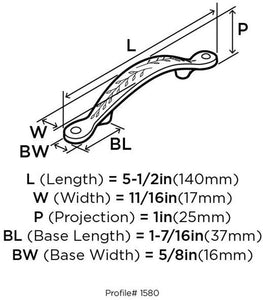 Amerock BP1580EB Transitional Drawer Pull, 1 in Projection, 5-5/8 in L X 11/16 in W, Zinc Alloy, Elegant, 5.625", Brass