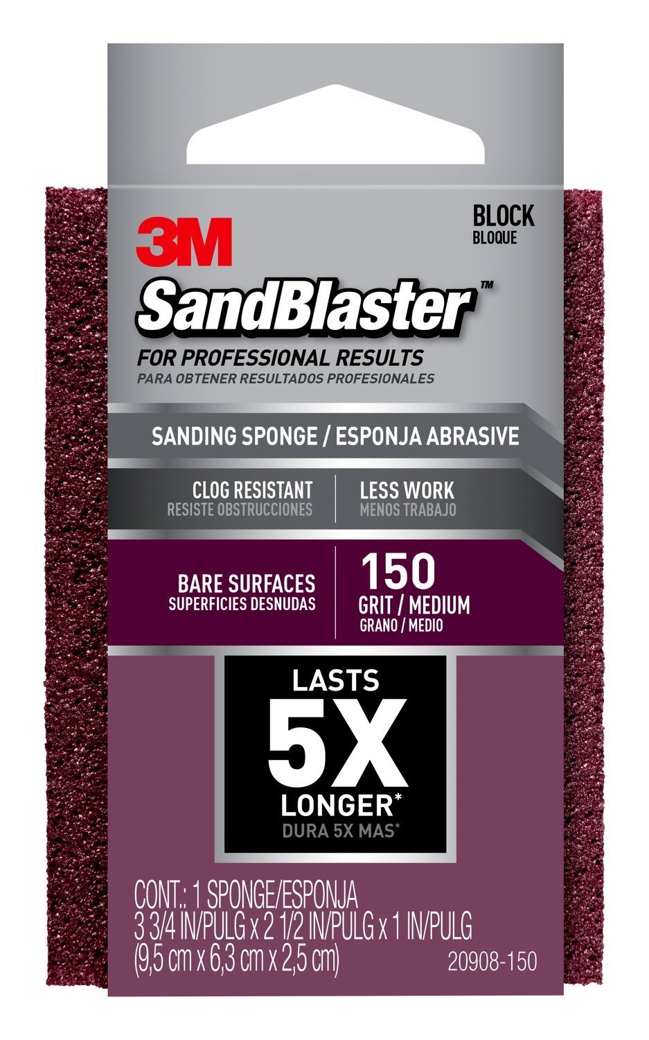 3M SandBlaster Bare Surfaces Sponge, 150-Grit