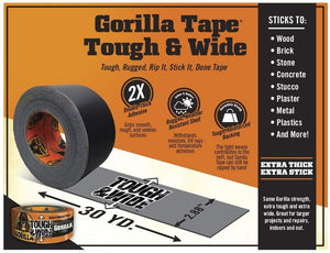 Gorilla 6003001-9 Glue 6003001 Tough & Wide Tape, 2.88-Inch x 30-Yards, (Pack of 9), 9 - Pack, Black, 9 Piece