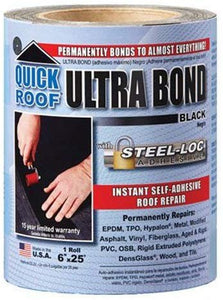 cofair products inc ubb625 Quick Roof, 6 -Inch x 25 -Feet, Black Ultra Bond, With Steel-Loc Adhesive, Instant Self-Adhesive Roof Repair