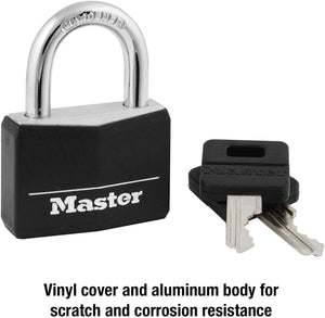 Master Lock 141D Covered Aluminum Keyed Padlock, 1 Pack, Black