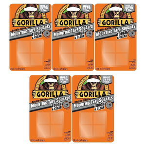 Gorilla 6067201 Mounting Tape Squares, Tough & Clear (5 Pack)