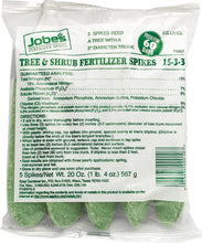 Load image into Gallery viewer, Jobe&#39;s Tree &amp; Shrub Fertilizer Spikes, 5 Spikes Clear Bag