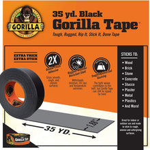 Load image into Gallery viewer, Gorilla Tape, Black Duct Tape, 1.88&quot; x 35 yd, Black, (Bulk Pack of 18)