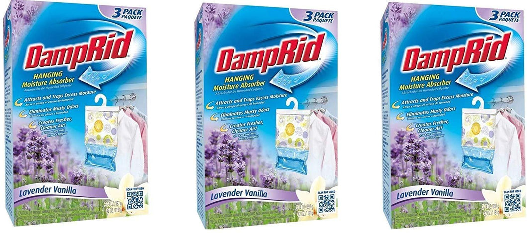 DampRid FG83LV Hanging Moisture Absorber Lavender Vanilla KPghdL, 3Pack (3 Pack, Lavendar)