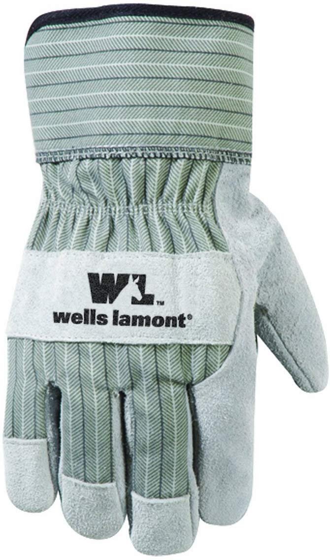 Wells Lamont 4100 Wing Thumb Reinforced Palm Patch Work Glove With Suede Pearl Cowhide Safety Cuff, One Size, Gray