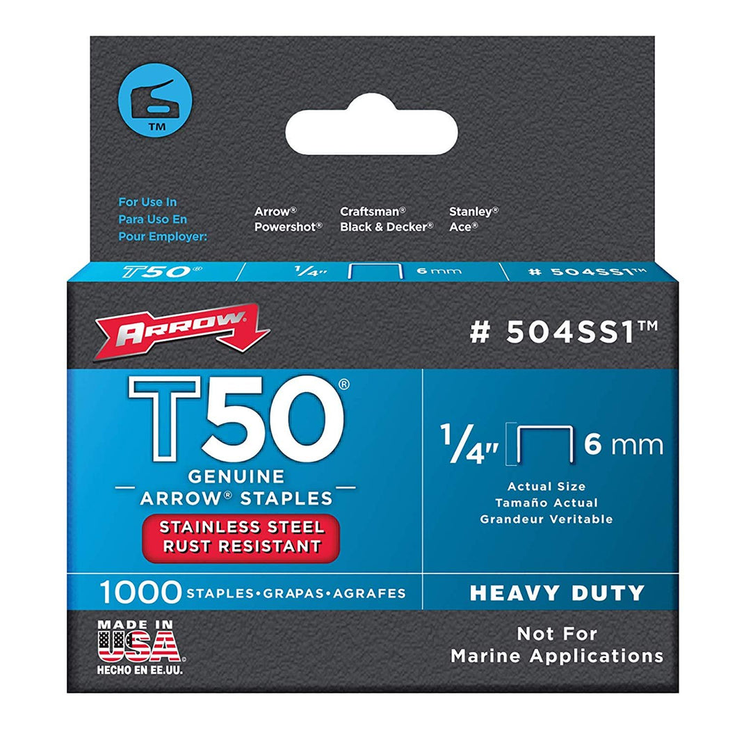 Arrow Fastener 504SS1  Staples (1000 Pack), 1/4 in.