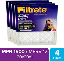 Load image into Gallery viewer, Filtrete 20x20x1, AC Furnace Air Filter, MPR 1500, Healthy Living Ultra Allergen, 4-Pack
