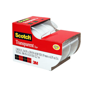 Scotch Transparent Tape, Standard Width, Engineered for Office and Home Use, Glossy Finish, 3/4 x 250 Inches, 2 Rolls (2157SS)