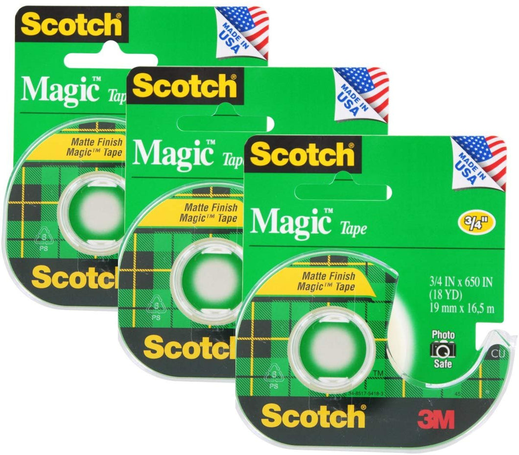 3M Scotch Magic Tape, 3/4 x 650 Inches (122), Pack of 3
