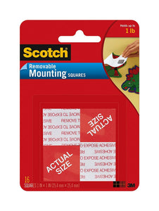 3M 108 Scotch Removable Mounting Squares, 1" x 1", White