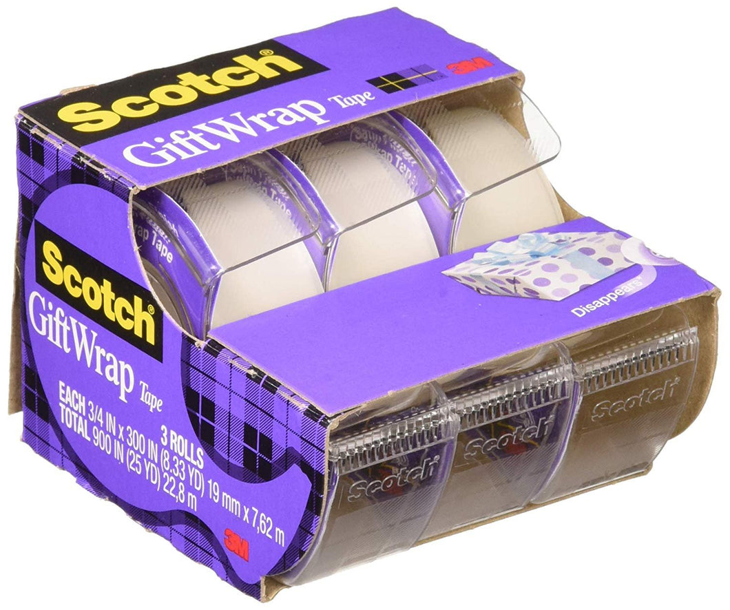 Scotch Gift Wrap Tape 0.75 x 30044; 3 Pack