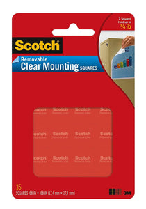 Scotch Removable Mounting Squares, 0.68 in x 0.68 in, Clear, Ideal for Papers, Folders, Cards, and More (859)